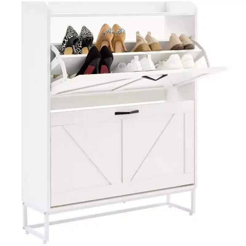Hyleory Shoe Cabinet Organizers and Storage, Hidden Shoe Rack with 2 Flip Drawers Doors, Tall Narrow Shoe Cabinet,Shoe Organizer for entryway, Hallway