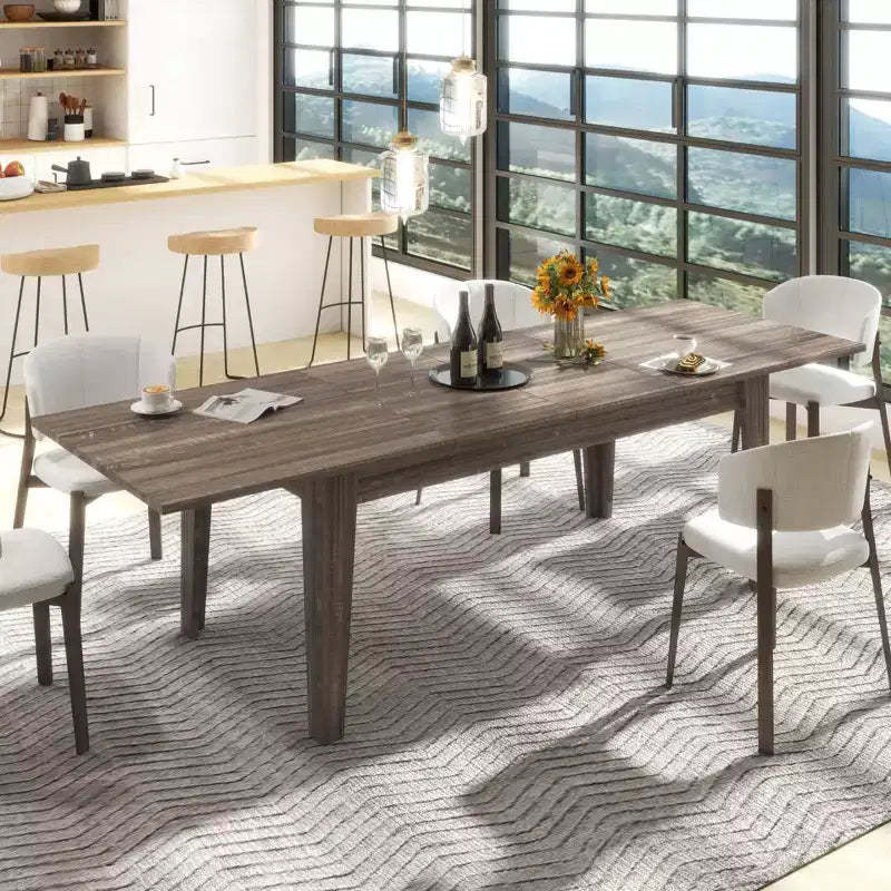 Large Extendable Dining Table, Modern Rectangular Expandable Dining Room Table with Wooden Legs for Living Room, Kitchen, Dining Room