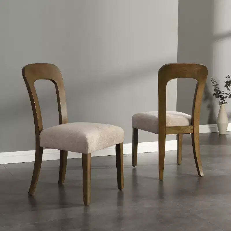 Set of 2 Elegant Wooden Dining Chairs with Chenille Upholstered Seat, Solid Rubberwood Frame - Christopher Knight Home