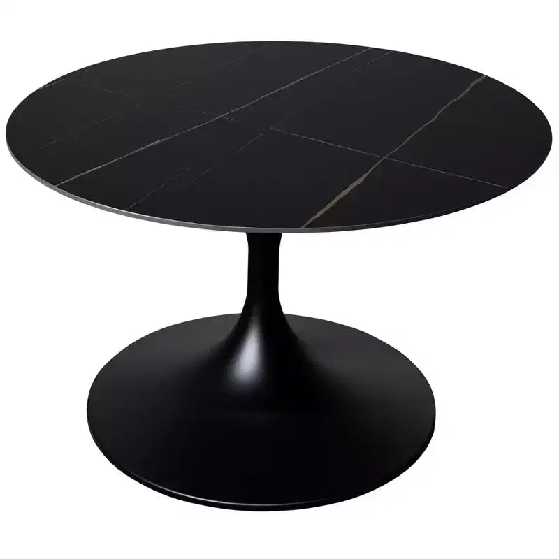 LeisureMod Verve 24 Round Coffee Table - Sintered Stone Top and Modern Black Pedestal Base Accent Table for Contemporary Living Room