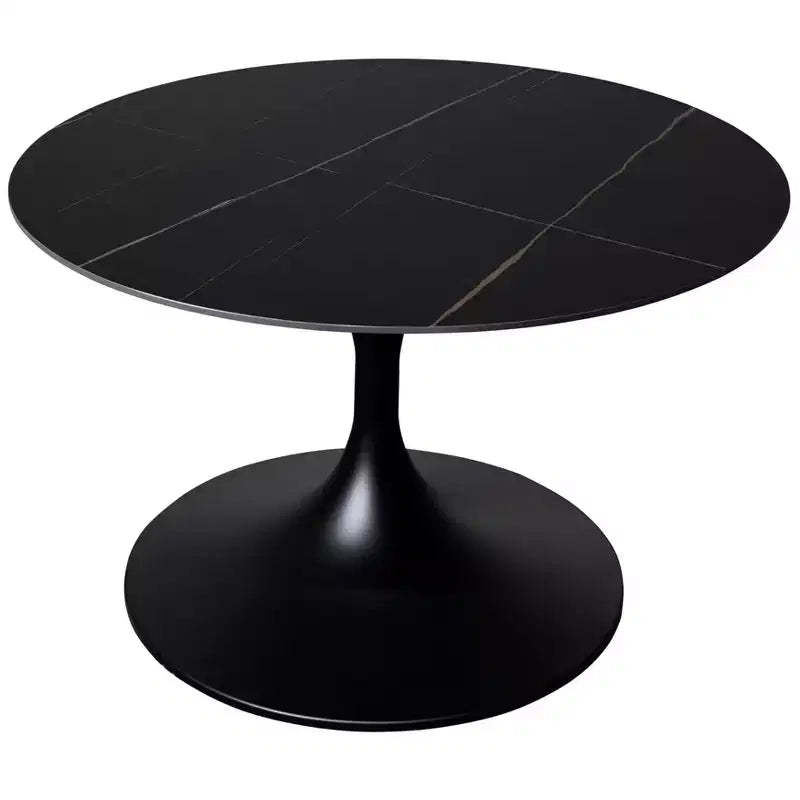 LeisureMod Verve 24 Round Coffee Table - Sintered Stone Top and Modern Black Pedestal Base Accent Table for Contemporary Living Room