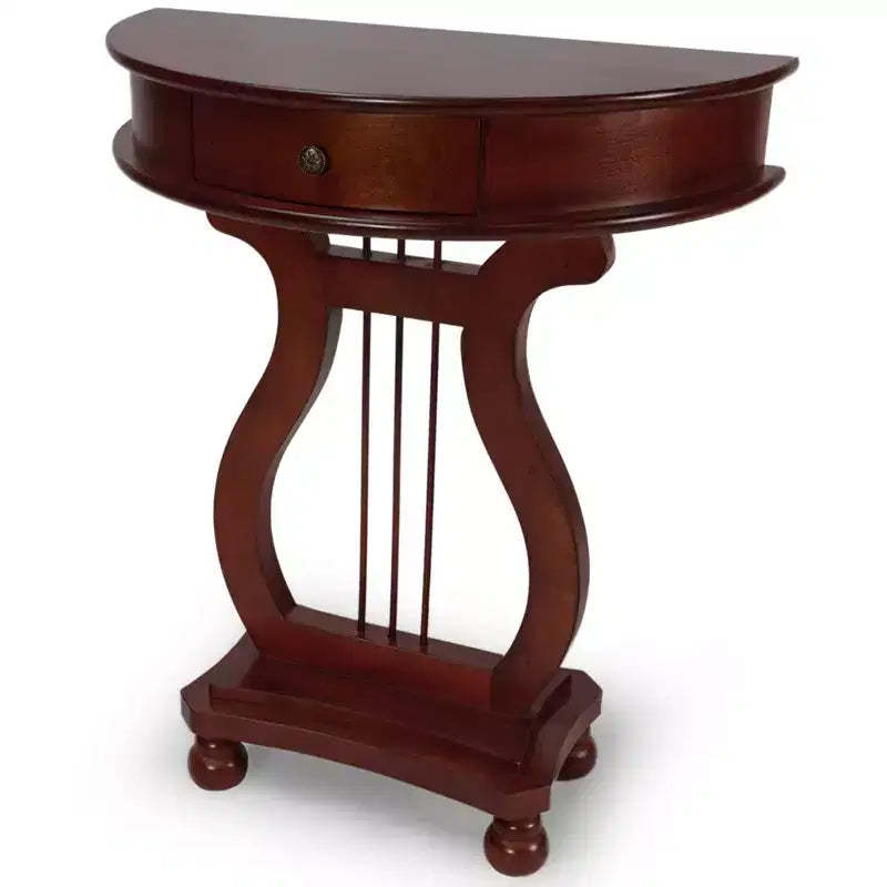 All Things Cedar Wooden Half Moon Harp Console Table with Storage Drawer for Living Room and Entryway Accent Furniture, Classic Accents, Cherry