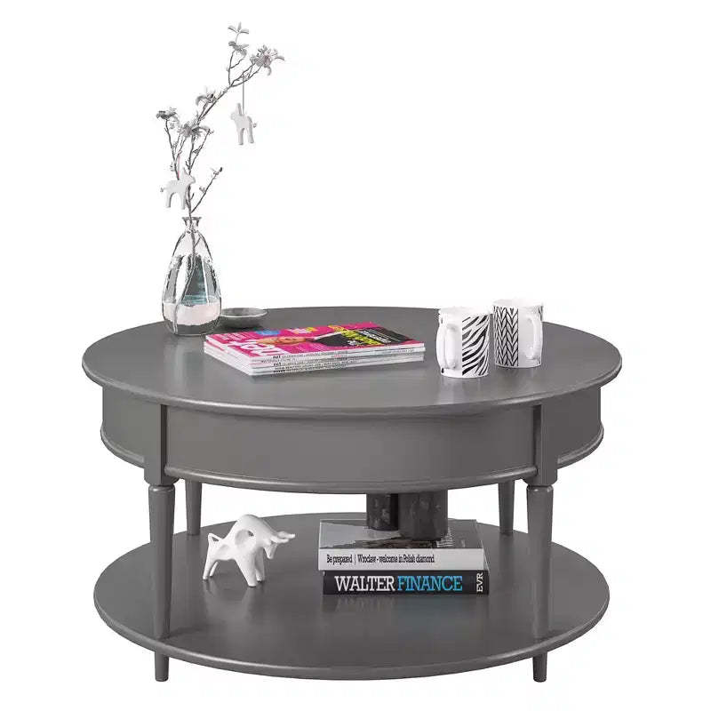 RealRooms Arielle Round Two-Shelf Coffee Table, Gray