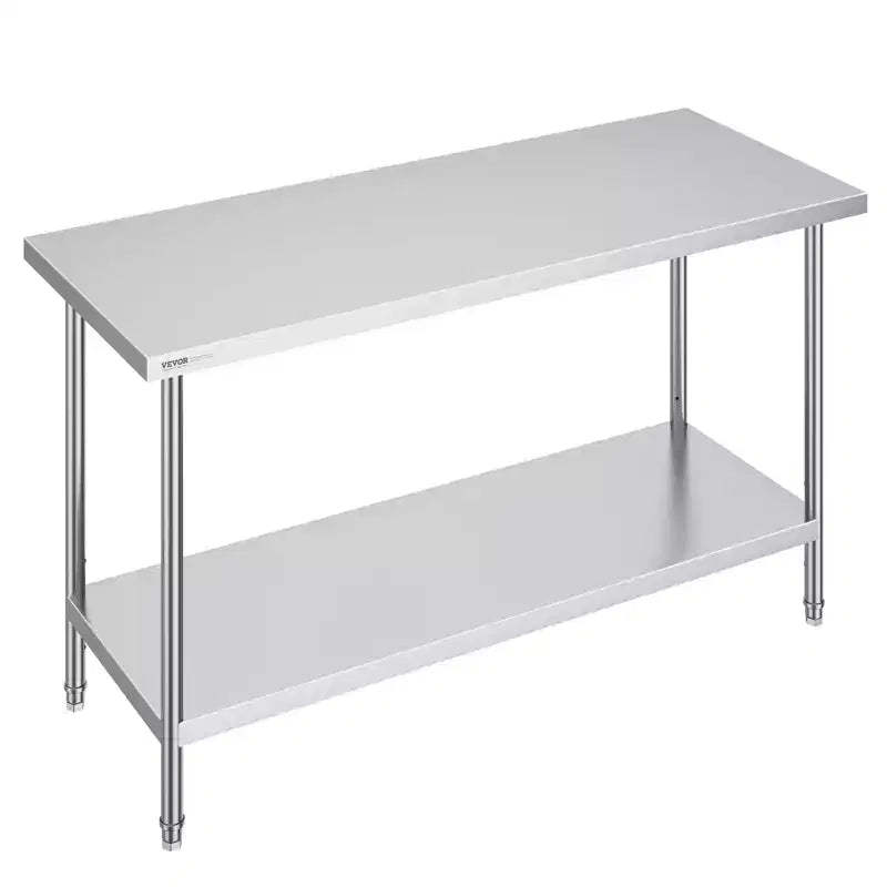 VEVOR Stainless Steel Prep Table, 24 x 60 x 34 Inch, 840 lbs Load Capacity, Heavy Duty Metal Worktable with 3 Adjustable Height Levels