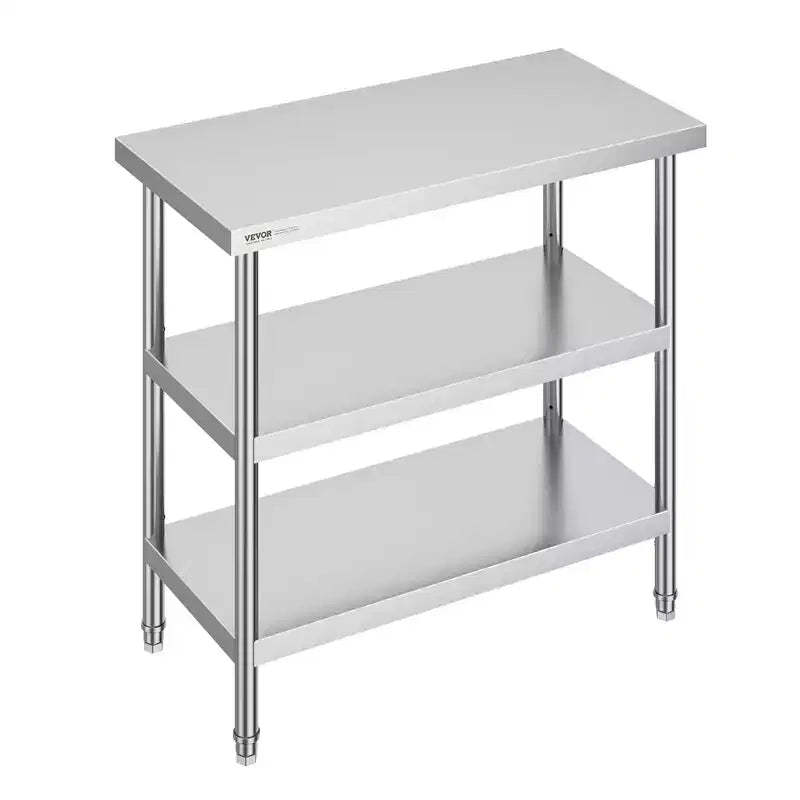 VEVOR Stainless Steel Food Prep Table, 18 x 36 x 34 Inch Commercial Kitchen Worktable, with 2 Adjustable Undershelf, Heavy Duty Prep Table