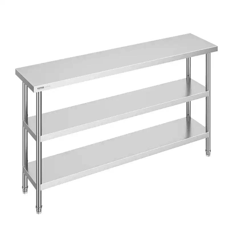 VEVOR Stainless Steel Food Prep Table, 14 x 60 x 34 Inch Commercial Kitchen Worktable, with 2 Adjustable Undershelf, Heavy Duty Prep Table
