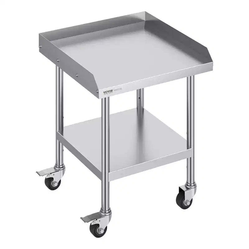 VEVOR Stainless Steel Work Table, 24 x 24 x 30 Inch Commercial Food Prep Worktable with 4 Wheels,Casters, 3-Sided Backsplash HeavyDuty Prep Worktable