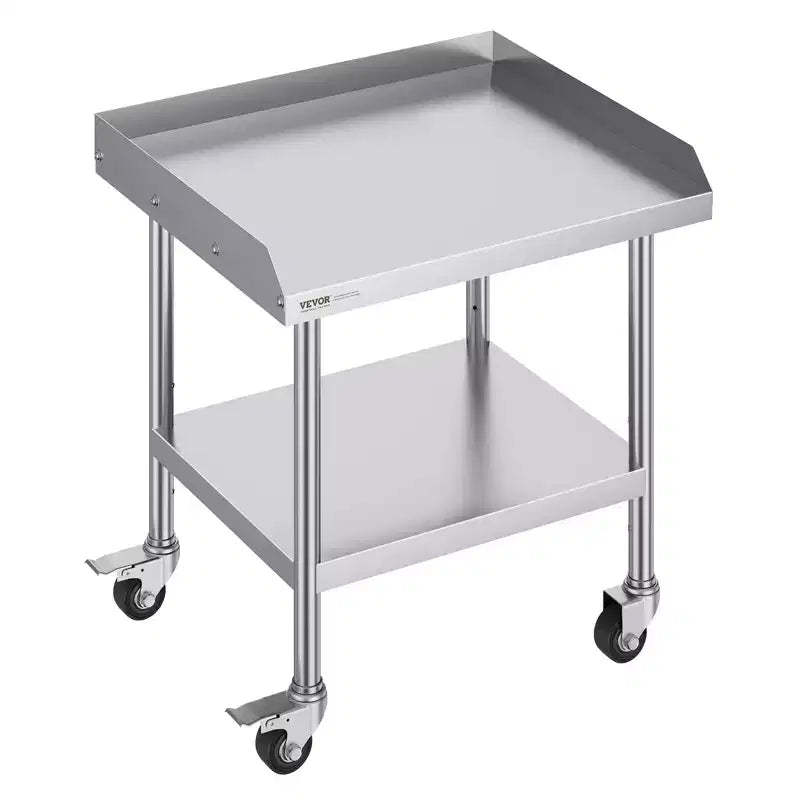 VEVOR Stainless Steel Work Table, 24 x 28 x 30 Inch Commercial Food Prep Worktable with 4 Wheels,Casters,3-Sided Backsplash HeavyDuty Prep Worktable