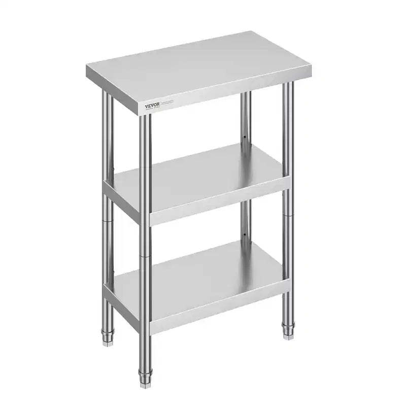VEVOR Stainless Steel Food Prep Table, 14 x 24 x 34 Inch Commercial Kitchen Worktable, with 2 Adjustable Undershelf, Heavy Duty Prep Table