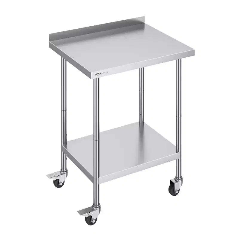 VEVOR 24 x 30 x 40 Inch Stainless Steel Work Table, Commercial Food Prep Worktable with Casters, Heavy Duty Prep Worktable, Metal Work Table