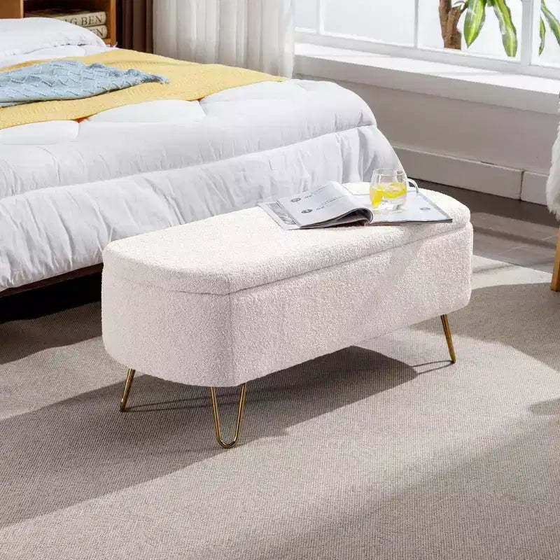 Zeus & Ruta Modern Upholstered Storage Ottoman Bench for End of Bed Gold Legs