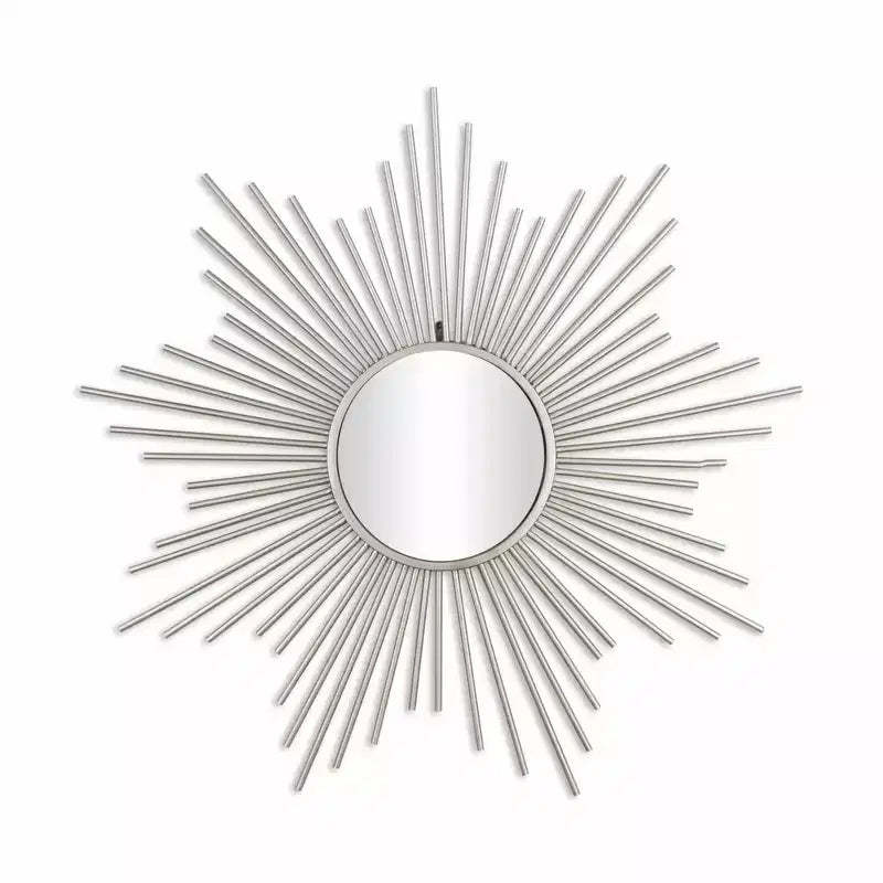 HomeRoots 32 Silver Metal Sunburst Framed Accent Mirror