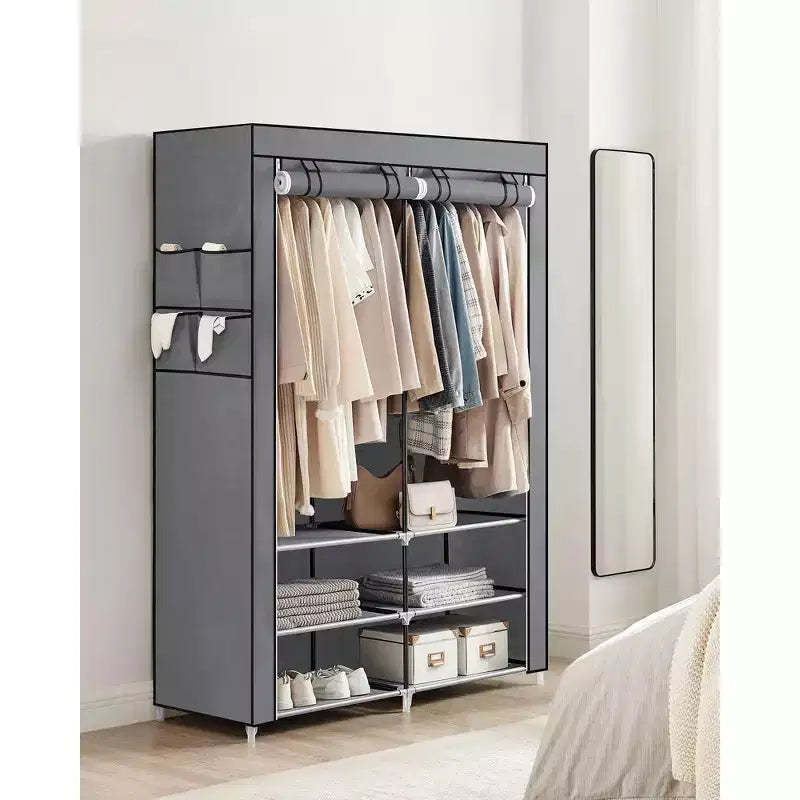 Portable Closet Wardrobe with Shoe Rack and Cover, Closet Storage Organizer, Shelves, and 4 Side Pockets, 50 x 17.7 x 69.3 Inches
