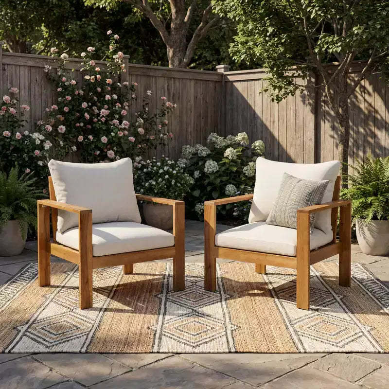 Christopher Knight Home Norman Outdoor Slat Design Acacia Wood Club Chair with Cushions, Light Gray/Teak