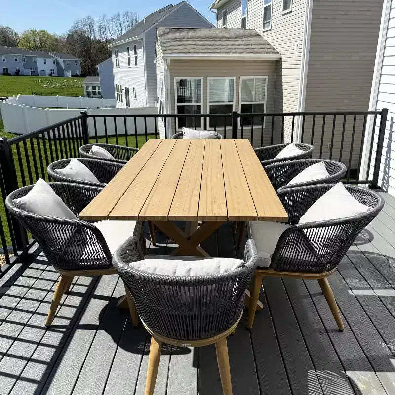 PURPLE LEAF Outdoor Dining Set 9 Pcs Patio Aluminium Table and Rope Weave Chairs Included Cushions for Backyard Decor Kitchen