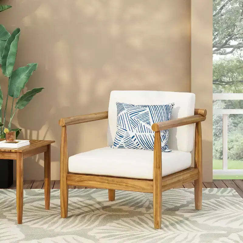 Christopher Knight Home Bonsallo Outdoor Acacia Wood Club Chair with Weather-Resistant Cushions, Teak/Cream