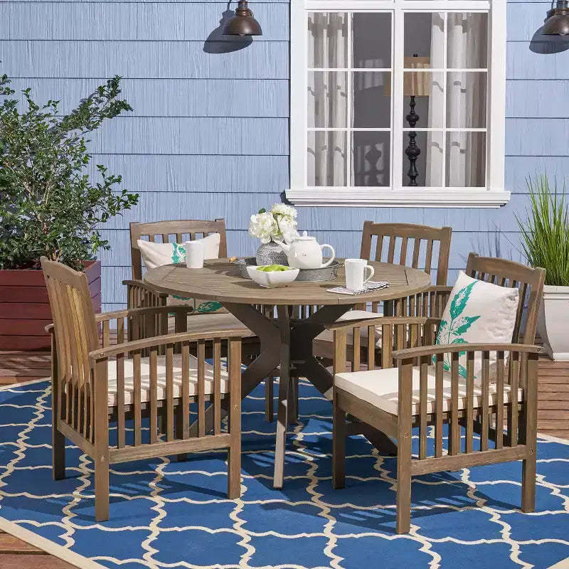 Christopher Knight Home Valence Outdoor Acacia Wood 5 Piece Dining Set with Water Resistant Cushion