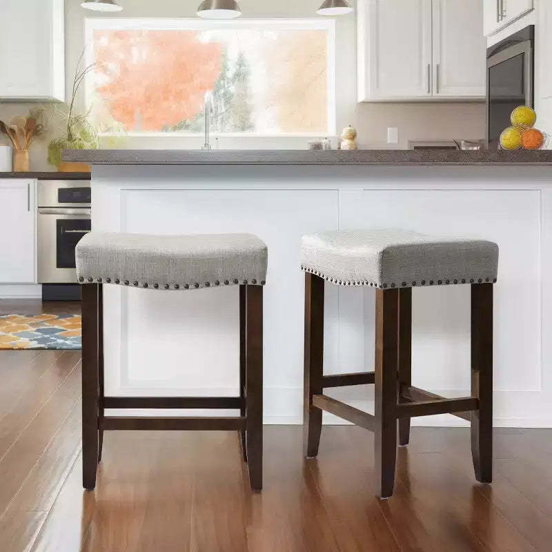 Subrtex 2PC Backless Bar Stools Modern Counter Stool Chairs Wooden Kitchen Island Stools