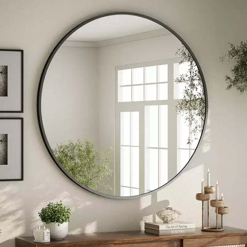 BEAUTYPEAK Round Wall Mirror Bathroom Vanity Mirrors 24x24,Black