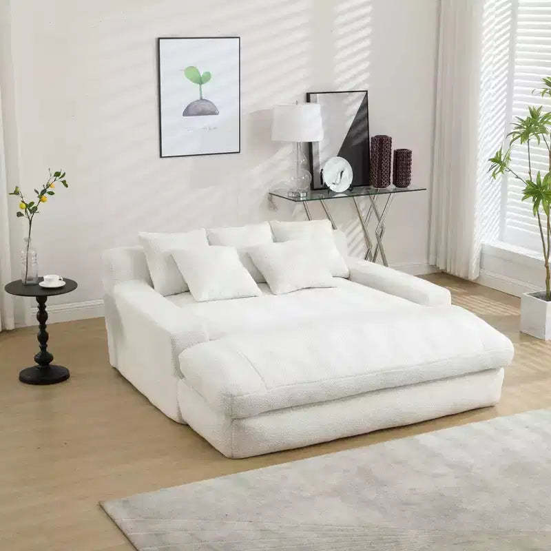 Luxurious Deep-Seat Sofa for Two: Chenille Fabric and 5 Back Pillows