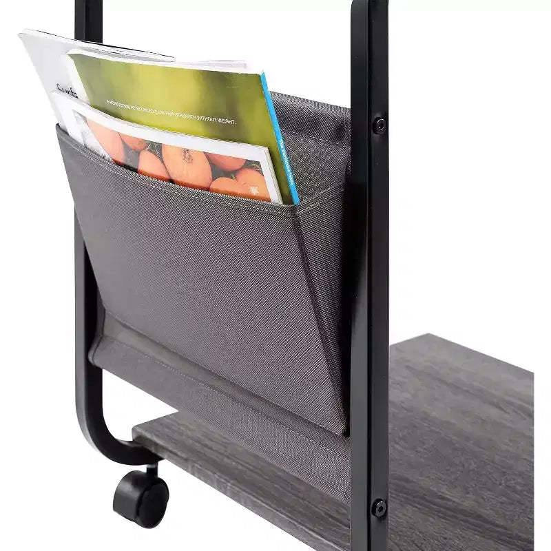 Seville Classics Rustic Ashwood C-Shaped End Table with Side Pocket Storage