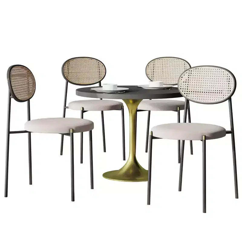 LeisureMod 5-PC Dining Set - 36 Round Dining Table Black MDF Top & Gold Base, 4 Velvet Dining Chairs in Black Steel Legs