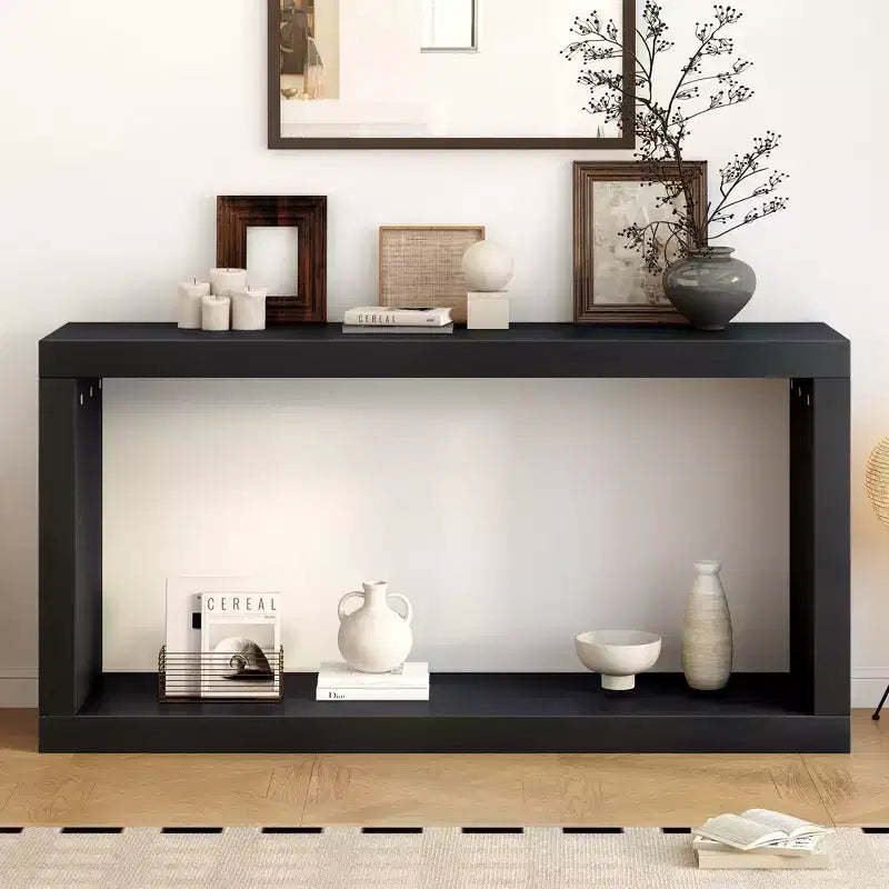 Modern Minimalist Console Table, Open Storage Entryway Table, MDF & Pine Wood Narrow Sofa Table for Living Room - ModernLuxe