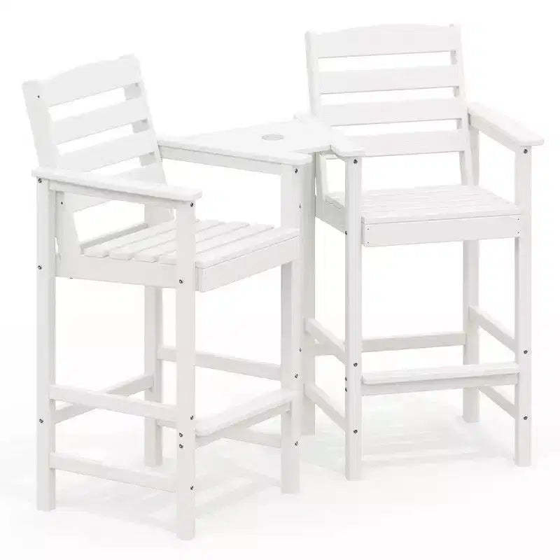 Hyleory HDPE Adirondack Bar Height Loveseat with Built-In Side Table, 2-Person Outdoor Double Chair