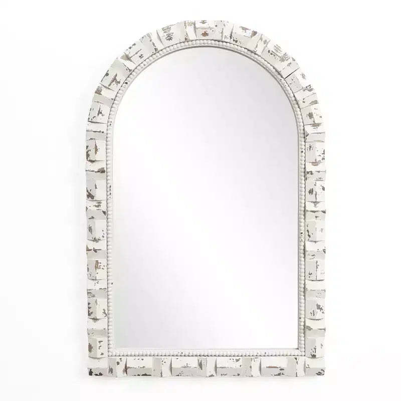 LuxenHome Distressed White Arch Rectangle 36-Inch Tall Wall Mirror, Accent and Vanity