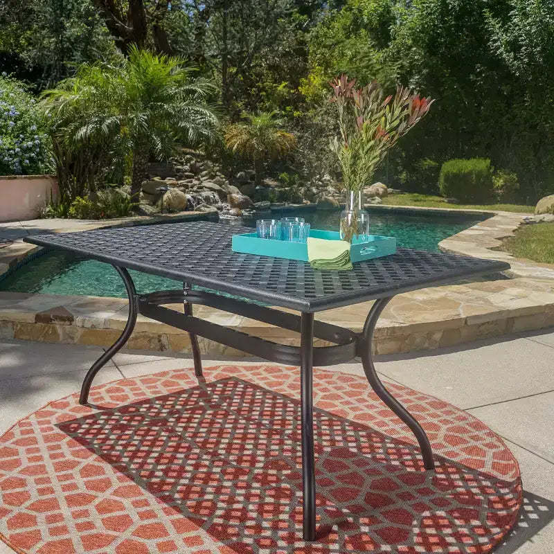 Christopher Knight Home Cayman Outdoor Cast Aluminum Dining Table with Umbrella Hole, Antique Matte Black