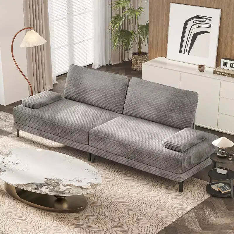 ATJafurn Sectional Sofa Couch 116 Inch Oversized Grey Corduroy 4 Seater Modern Modular Armless Sleeper with Removable Pillows For Living Room