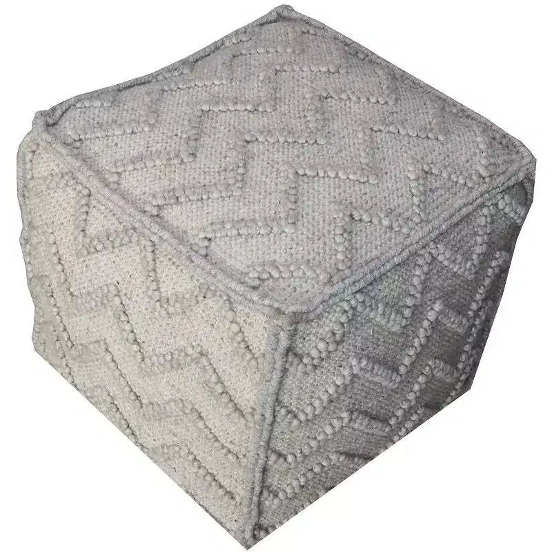 HomeRoots 18 Gray Wool Cotton Blend Cube Chevron Pouf Ottoman