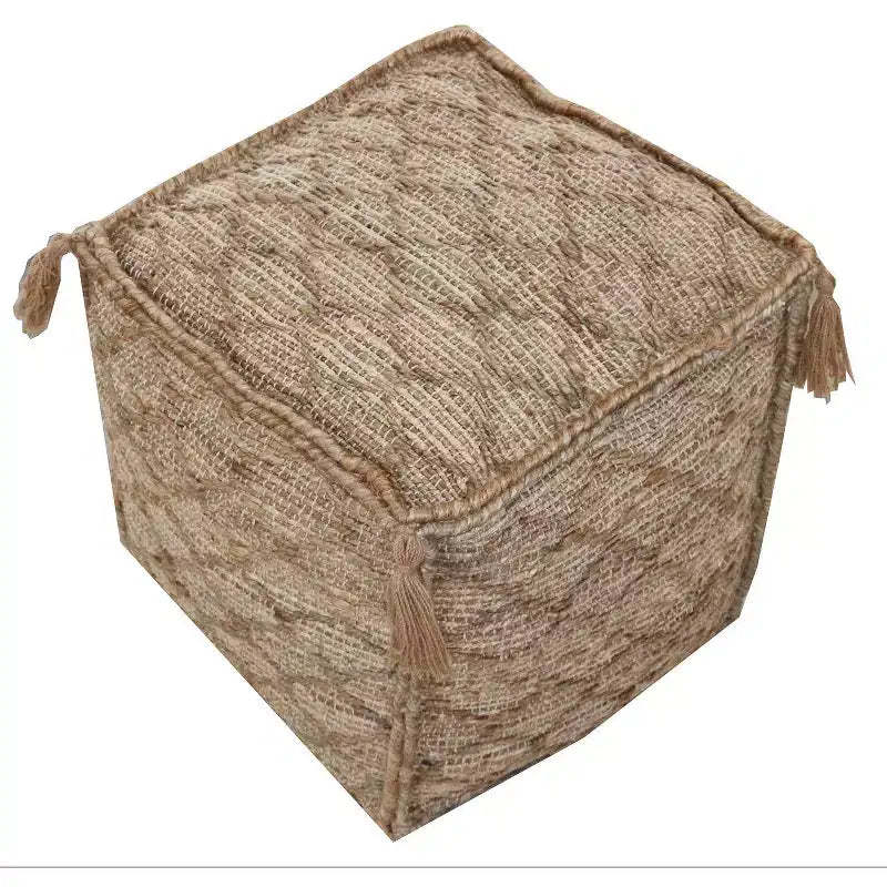 HomeRoots 18 Brown Jute Cube Trellis Pouf Ottoman