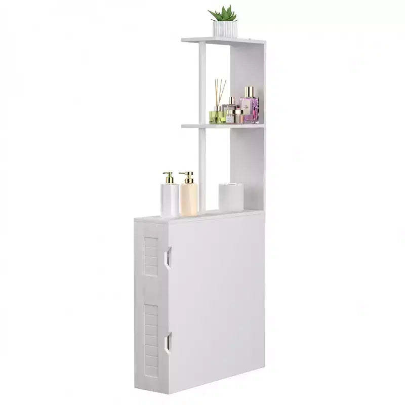 VECELO Narrow Bathroom Storage Cabinet, Slim Bathroom Storage Organizer with 2 Open Shelves & Door, Freestanding Floor Cabinet for Small Spaces, White