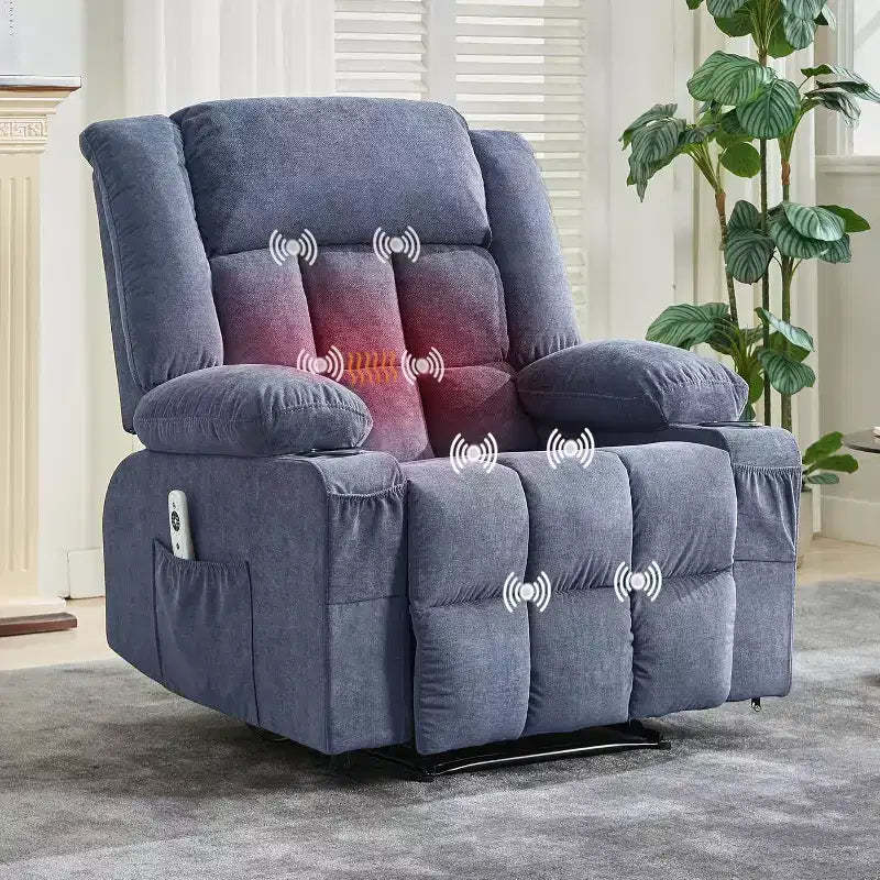 Heated Massage Recliner Chair  Oversized Rocker w/Remote, 3-Position Adjustable, Cup Holders & Lumbar Support for Big & Tall
