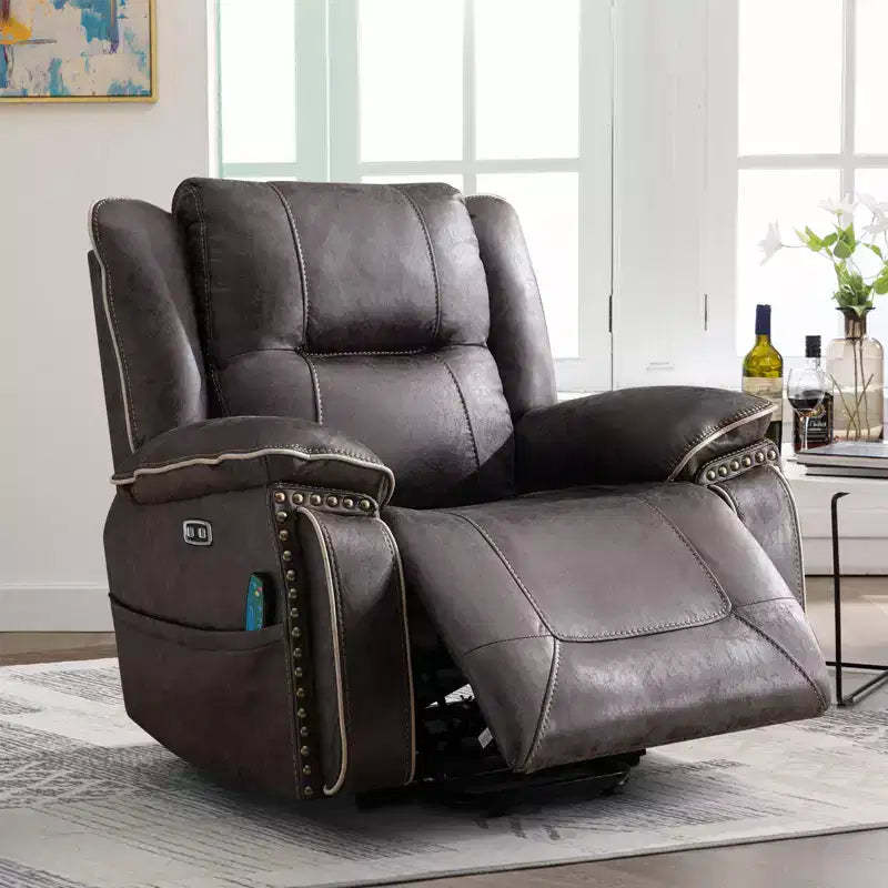 Bestier Massage & Heat Recliner Chair, Wide Leather Upholstered Swivel Lounger with Cup Holder and Pocket, Grey