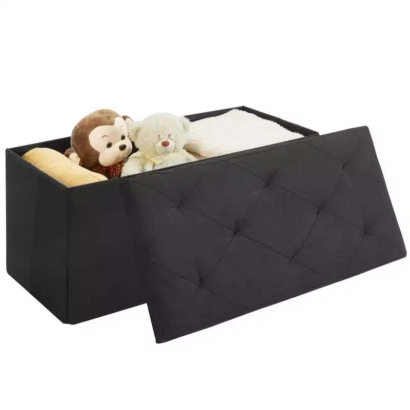 VECELO 46/30/15/11.8 Folding Storage Ottoman Bench, Storage Chest, Linen Fabric Foot Rest Stool, Storage Footstools, Folding Storage Ottoman