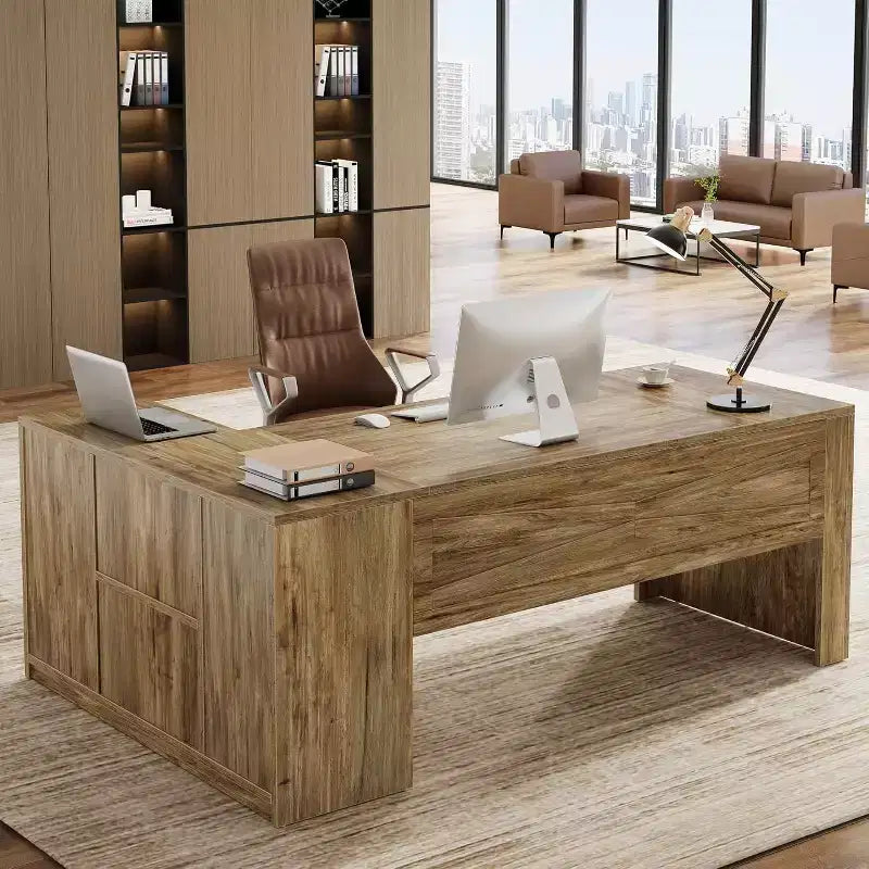 Lantine 70.87 L-Shaped Executive Desk, Large Office Computer Table with File Cabinet