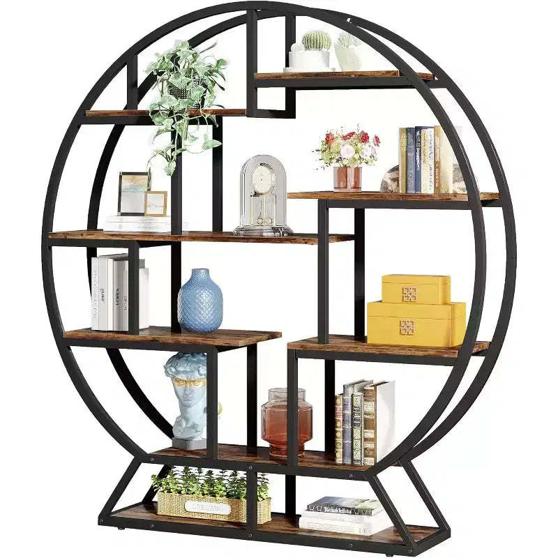 Tribesigns 62.2 Inch Bookshelf, Round Bookshelves Etagere Bookcase