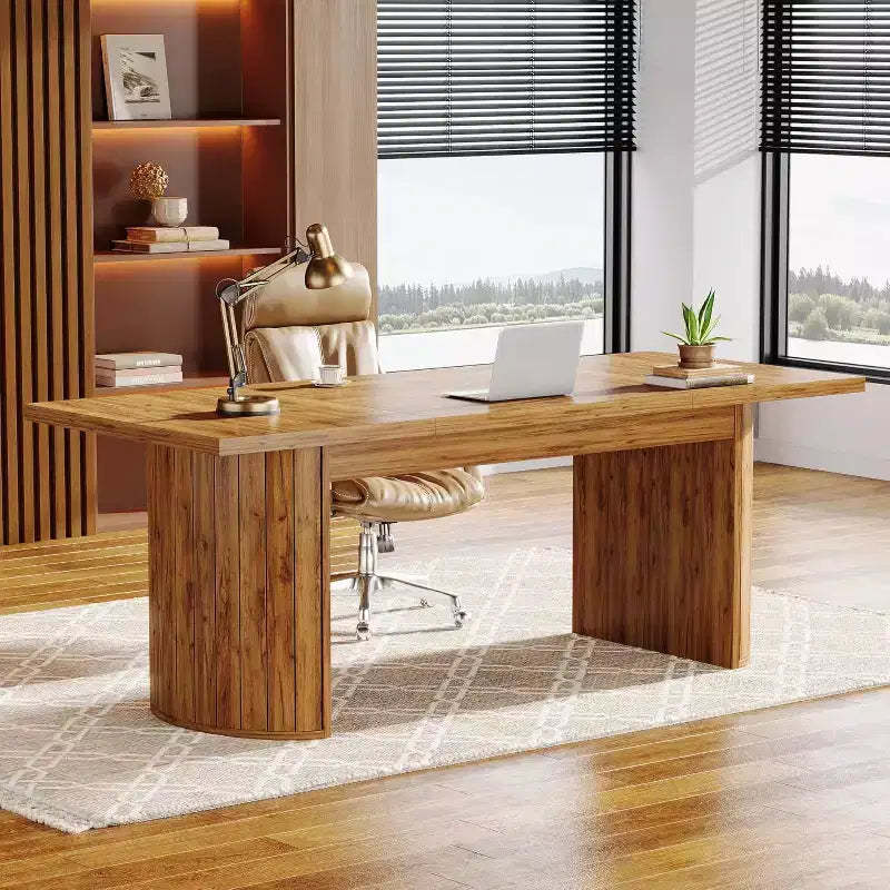 Lantine 78.74 Extra Long Executive Desk, Large Computer Office Desk with Wooden Double Pedestal