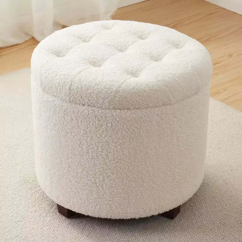 Ornavo Home Donovan Round Tufted Boucle Storage Ottoman - White