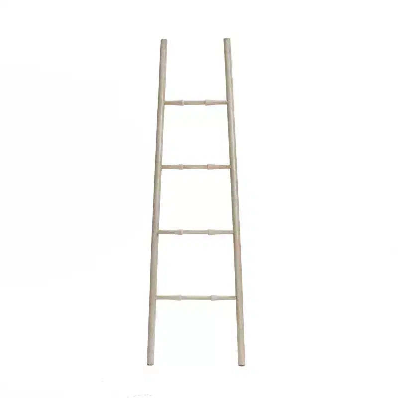 LuxenHome Rustic Birch Wood 4-Rung Blanket Ladder Brown