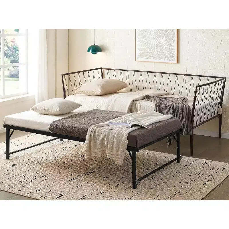 Kings Brand Furniture Modern Twin Size Metal Daybed Frame with Mattress Support, Day Bed for Living Room, Bedroom, Guest Room, Bronze