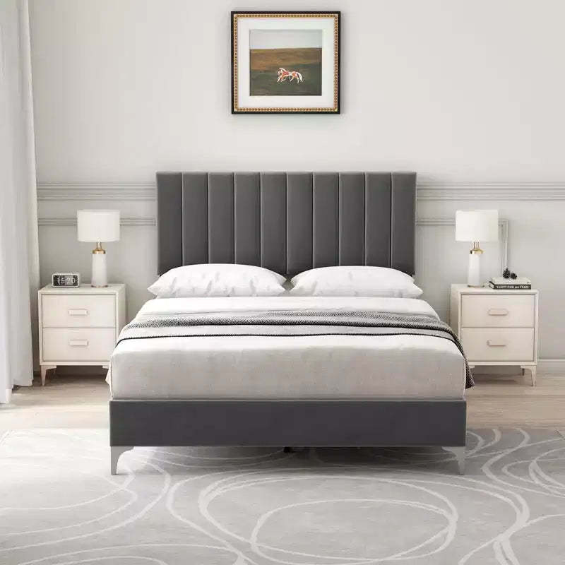 Platform Bed Frame with Adjustable Upholstered Headboard, Heavy Duty Support, Noise Free Wooden Slats, No Box Spring Needed, Easy Assembly, Grey