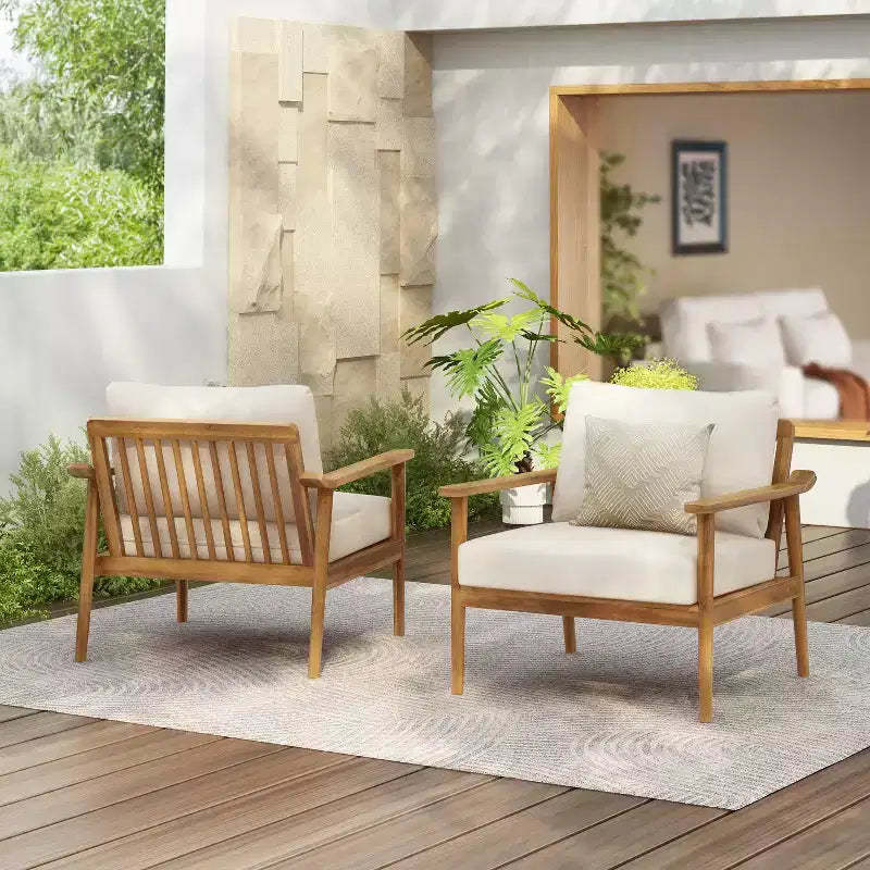 Christopher Knight Home Iris Mid-Century Modern Patio Acacia Wood Lounge Chair with Water-Resistant Cushion, Teak