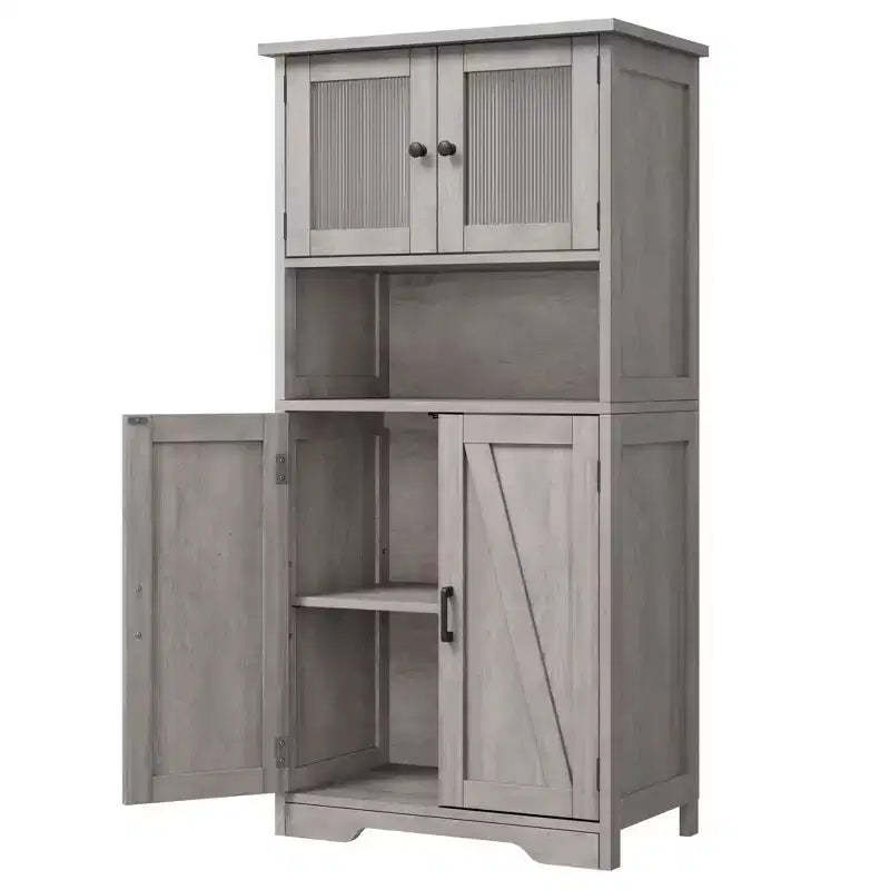 Tall Bathroom Cabinet 50.4H Bathroom Storage Cabinet with Doors and Adjustable Shelves Kitchen Pantry Cabinet Living Room Cupboard