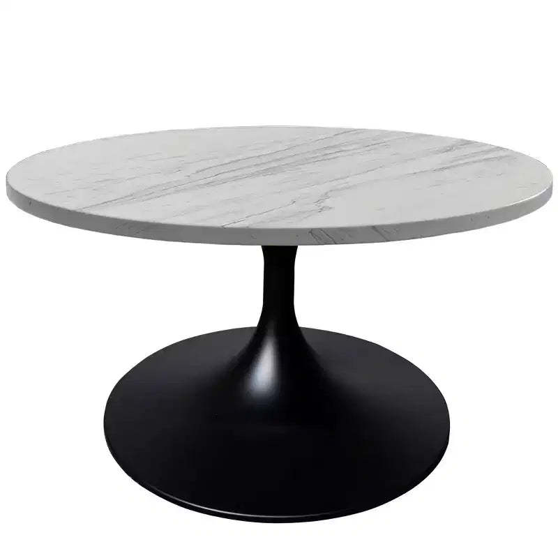 LeisureMod Verve 27 Round Coffee Table - Modern Resin Top with Black Steel Pedestal Base Accent Table for Contemporary Living Room