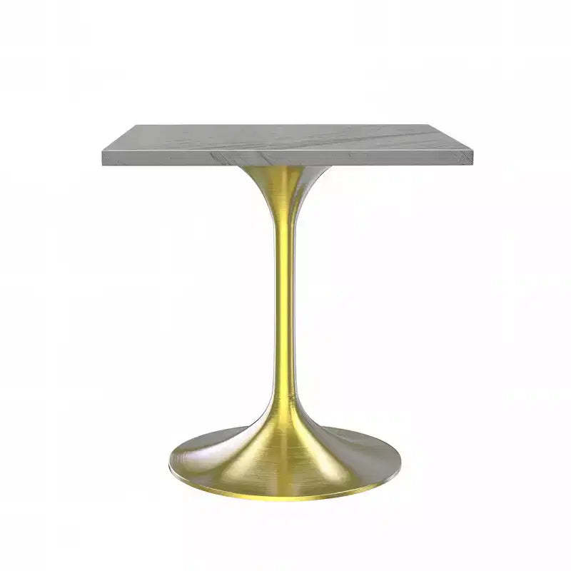LeisureMod Verve Square Dining Table - Modern Resin Top with Brushed Gold Pedestal Base Accent Side Table for Contemporary Kitchen, Home and Apartment