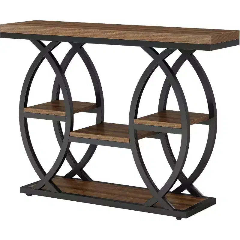 Lantine 39.37 Console Table, Industrial 4-Tier Sofa Table Narrow Wood Entryway Table with Storage Shelves