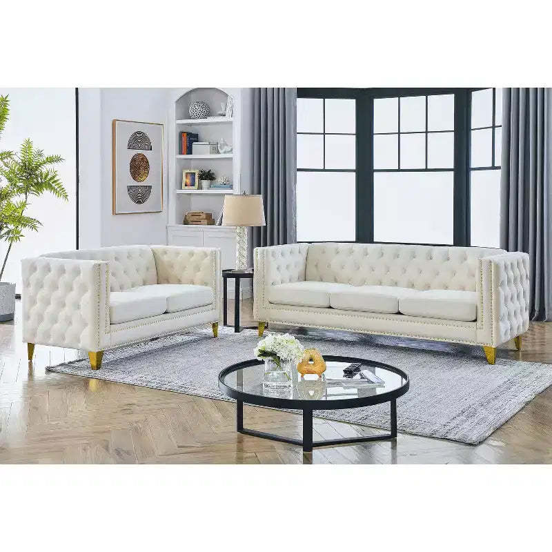 Velvet Upholstered 3-Seater Plus 2-Seater Sofa Set Combination for Elegant Living Spaces